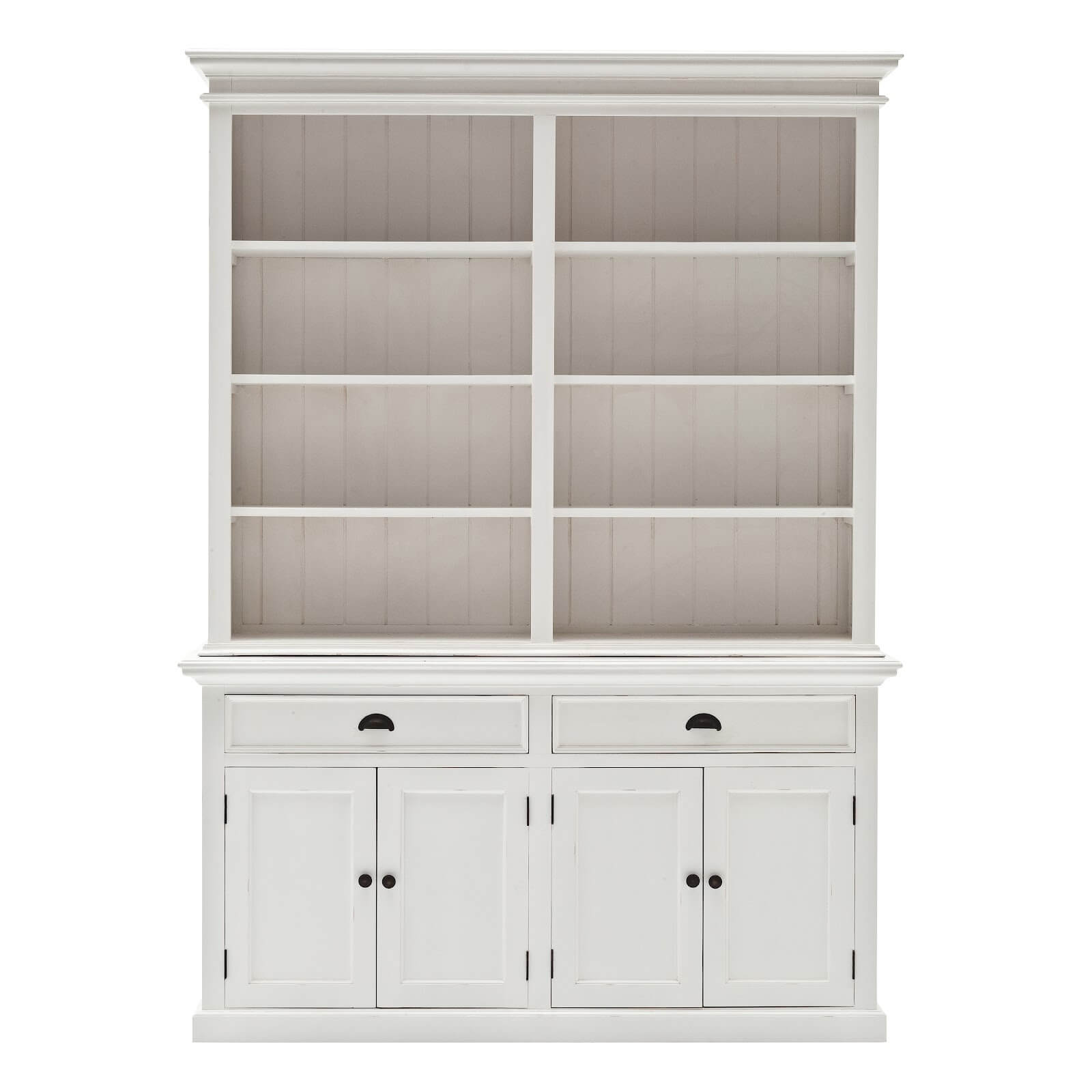 Classic Farmhouse Hutch Cabinet 2 Drawers 4 Doors & 8 Shelves White