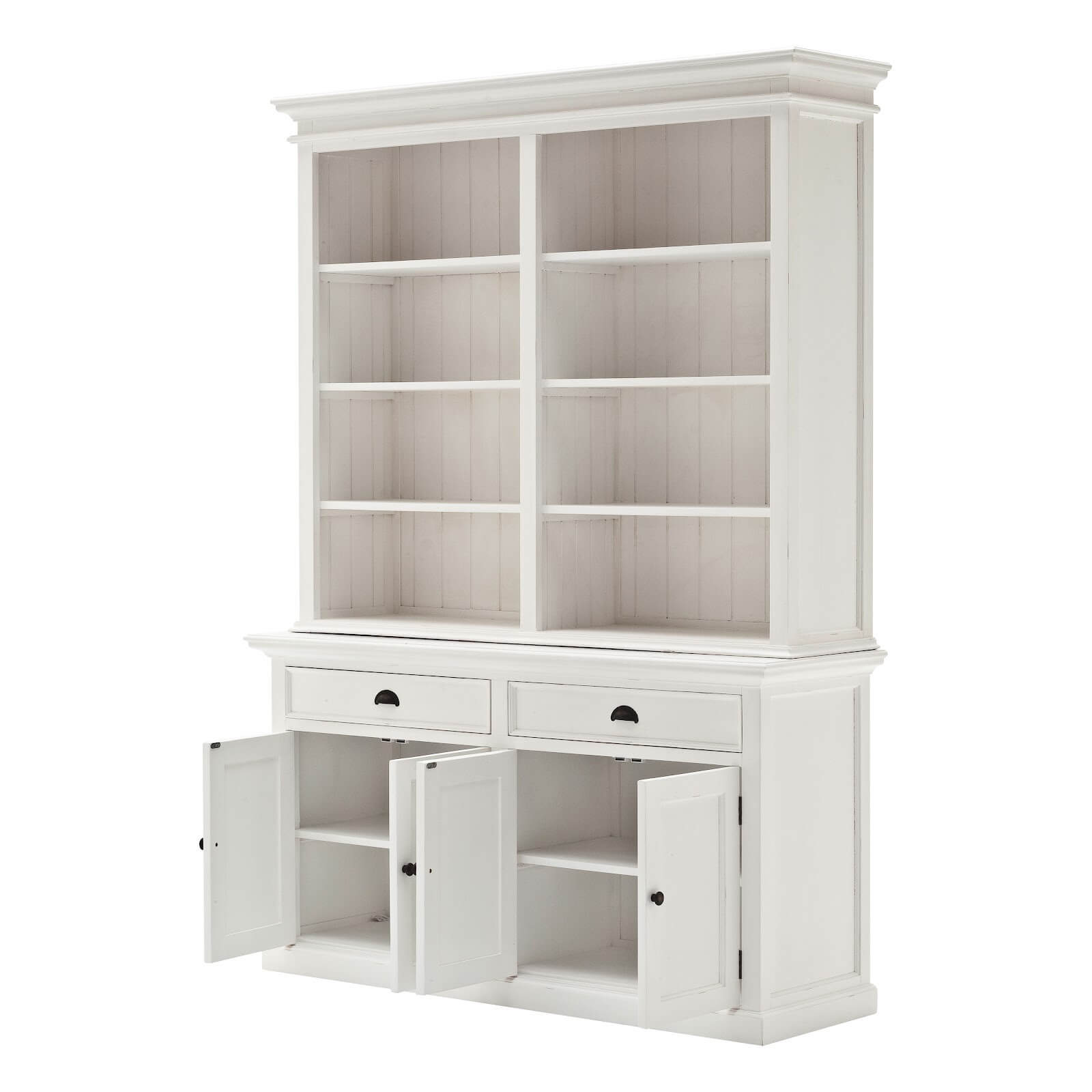 Classic Farmhouse Hutch Cabinet 2 Drawers 4 Doors & 8 Shelves White