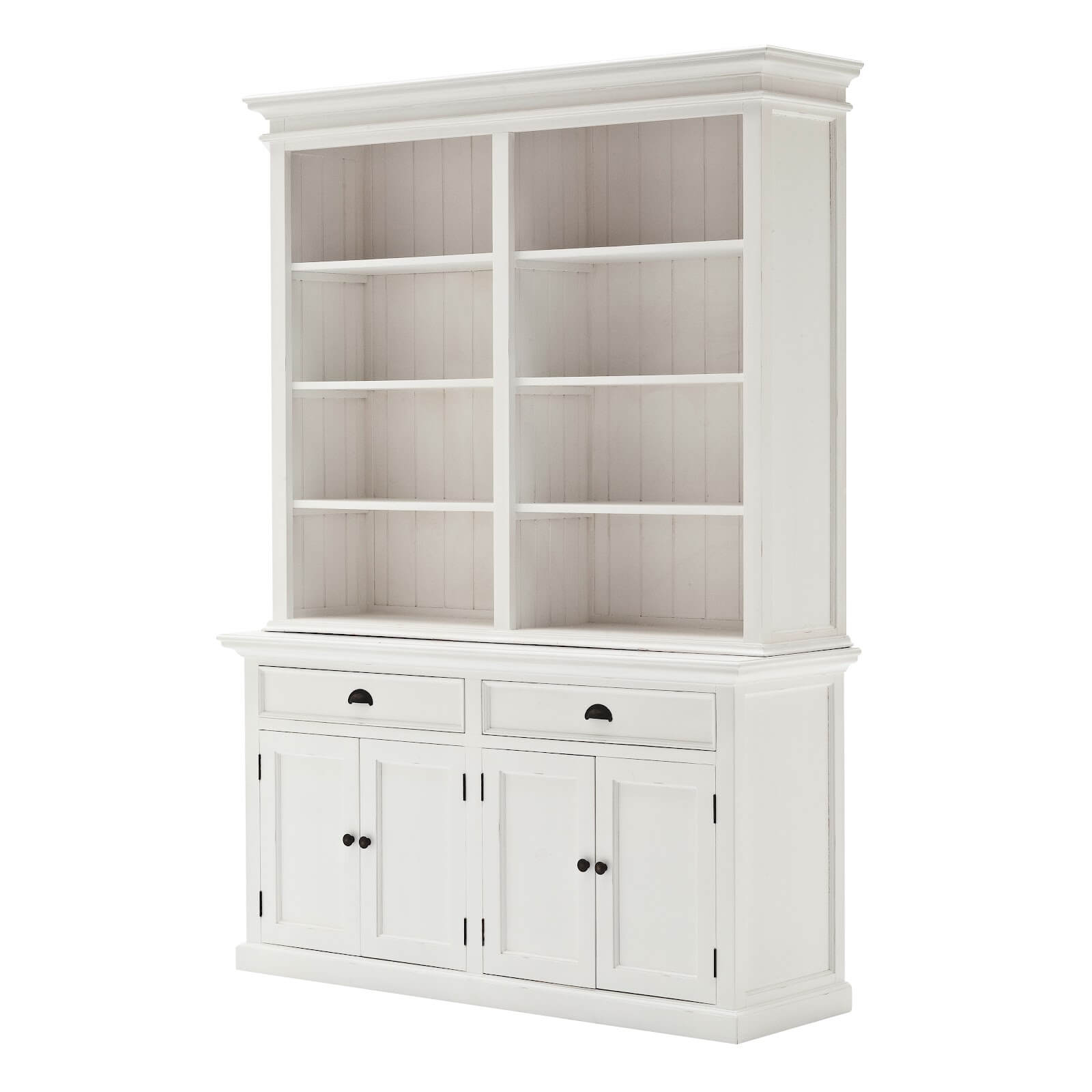 Classic Farmhouse Hutch Cabinet 2 Drawers 4 Doors & 8 Shelves White