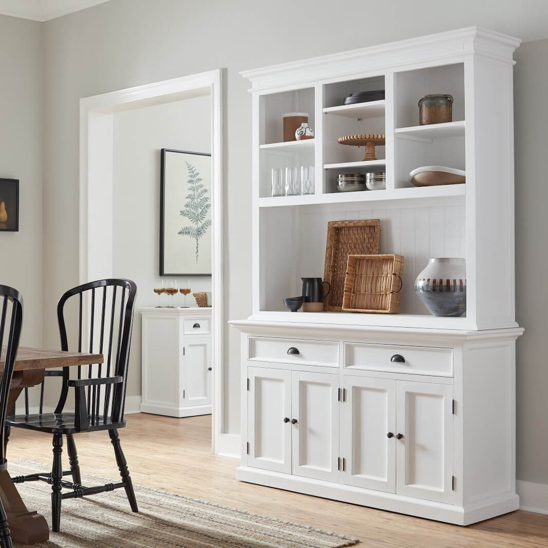 Classic Farmhouse Hutch Cabinet with 2 Adjustable Shelves