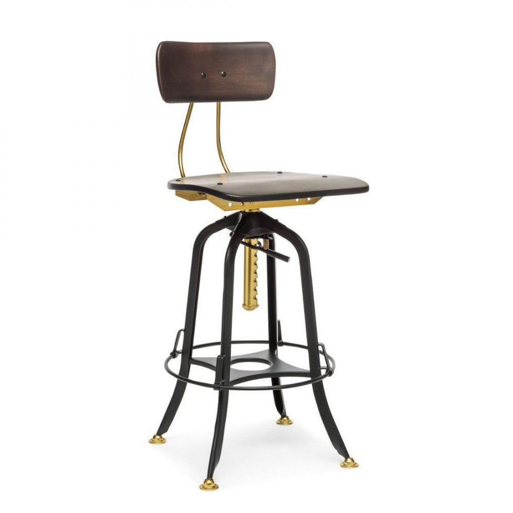 Classic Swivel Height Adjustable Barstool with Backrest - Black