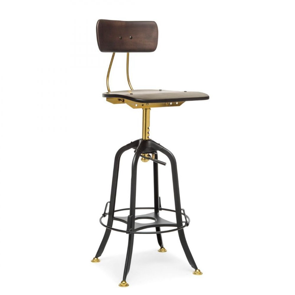 Classic Swivel Height Adjustable Barstool with Backrest - Black