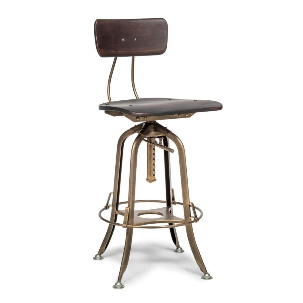 Classic Swivel Height Adjustable Barstool with Backrest - French Brass