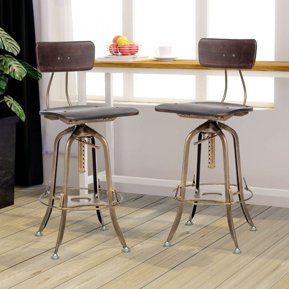 Classic Swivel Height Adjustable Barstool with Backrest - French Brass