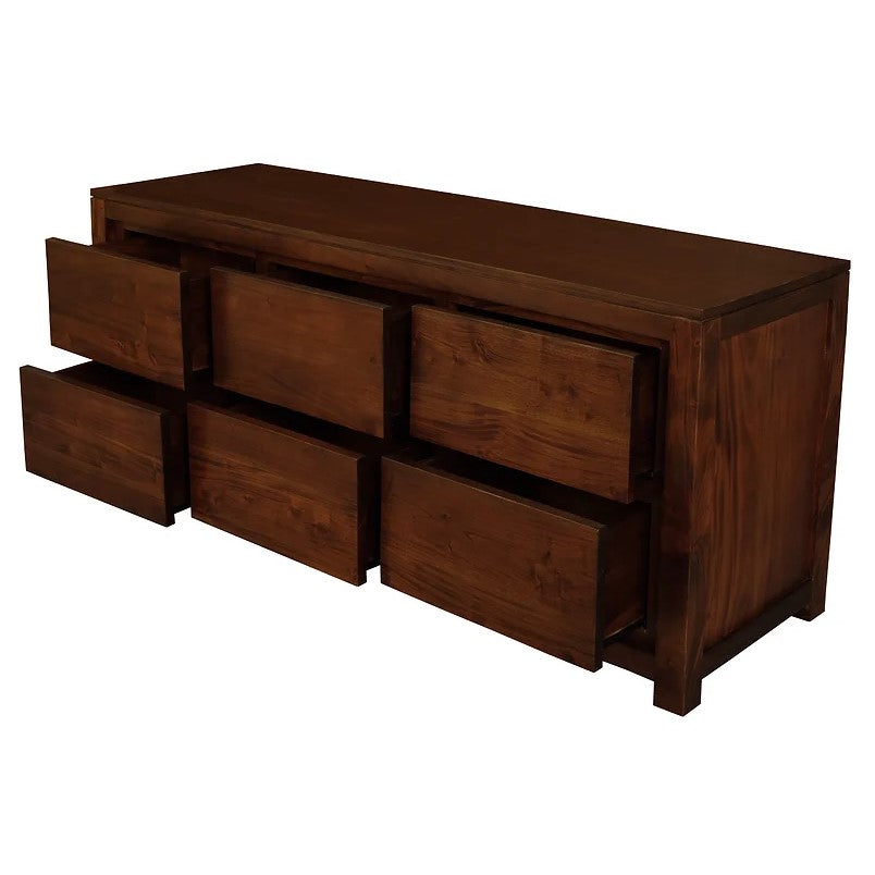 Classic Wooden 6 Drawer Dresser - Brown