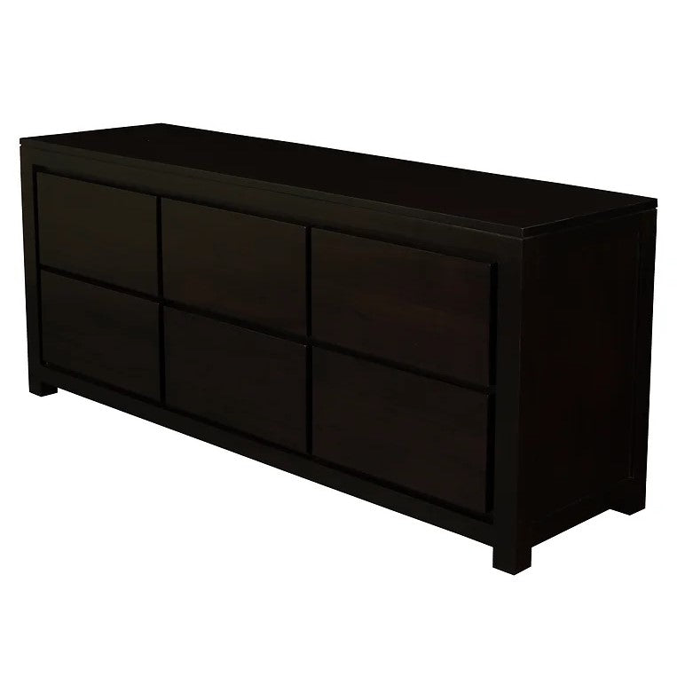 Classic Wooden 6 Drawer Dresser - Dark Brown