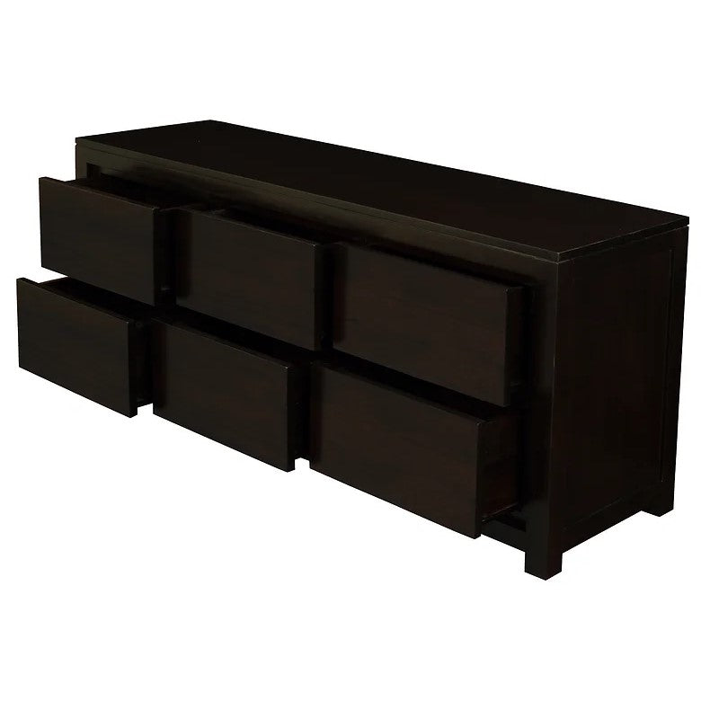 Classic Wooden 6 Drawer Dresser - Dark Brown