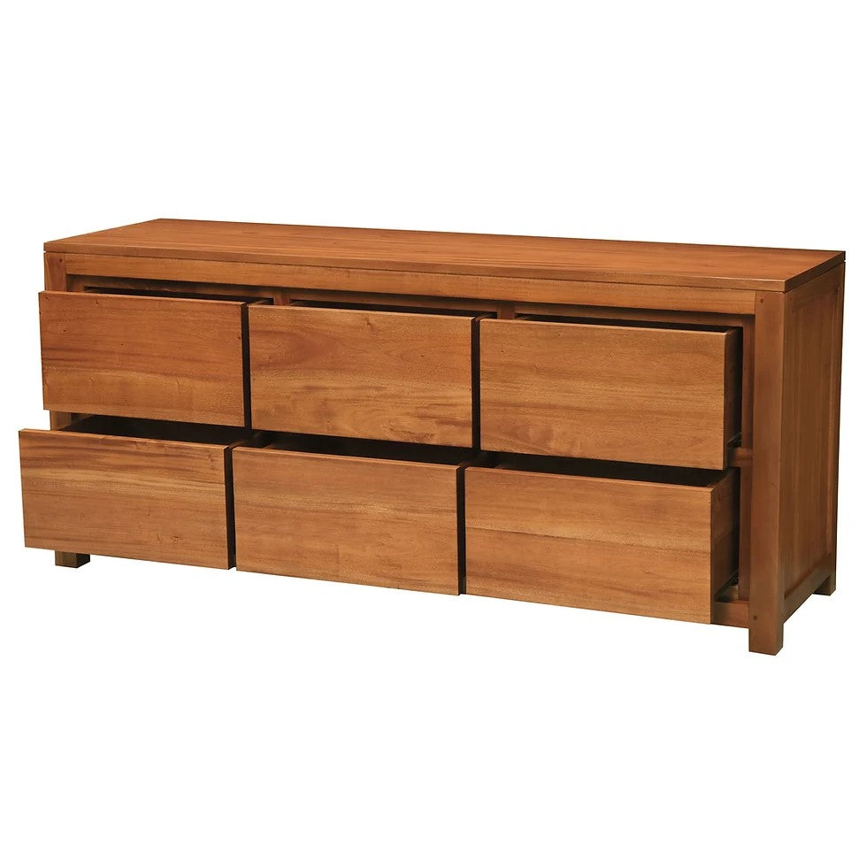 Classic Wooden 6 Drawer Dresser - Light Brown