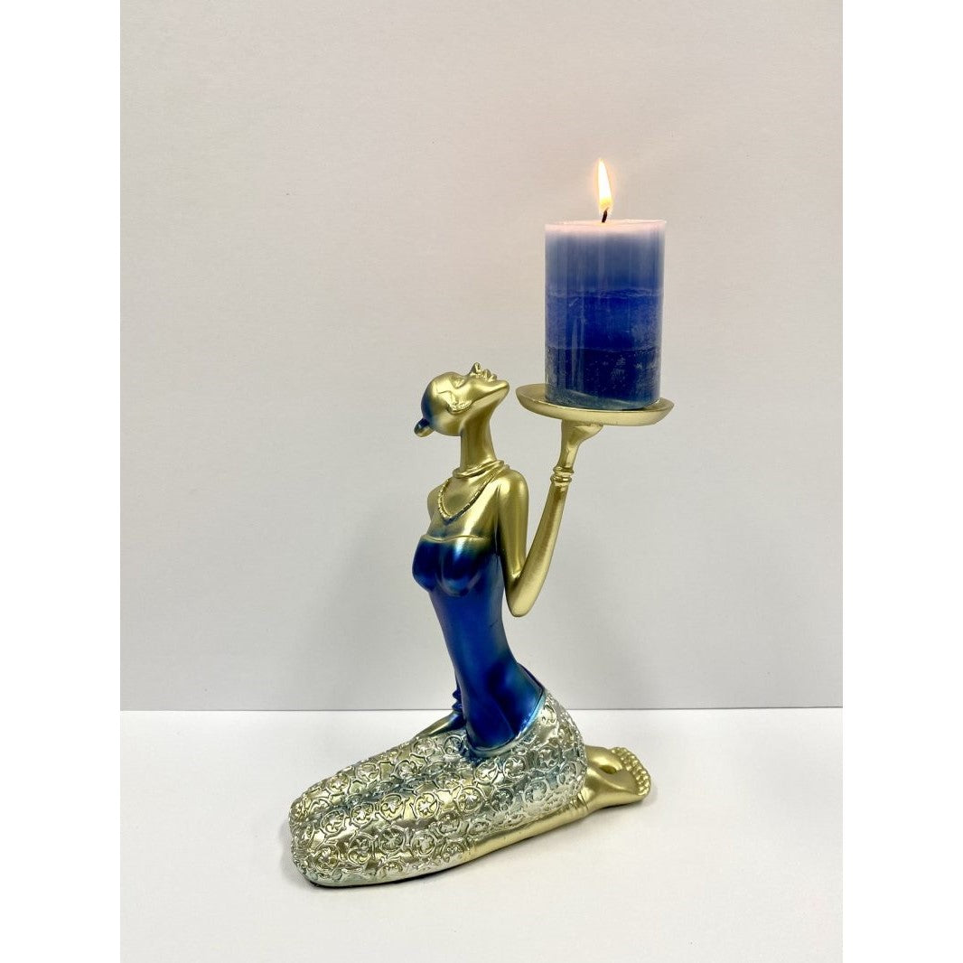 Classical Candelabra Lady Resin Sculpture - Blue