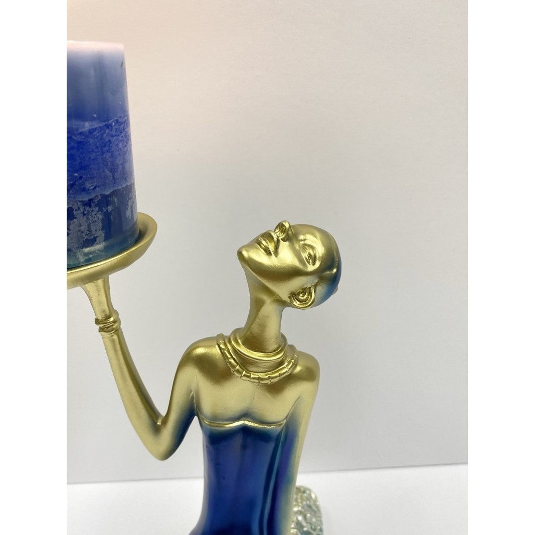 Classical Candelabra Lady Resin Sculpture - Blue