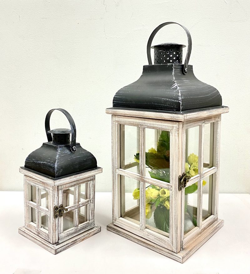 Classical Timber Candle Holder Lantern - Set of 2