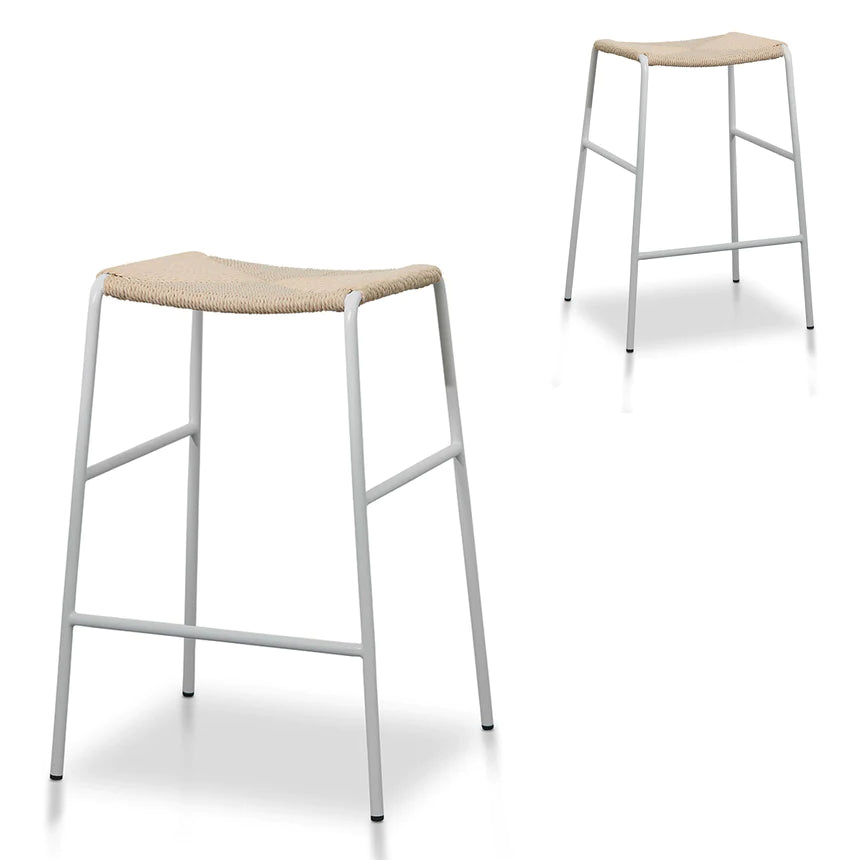 Coastal Breeze Woven Bar Stool - Natural & White (Set of 2)