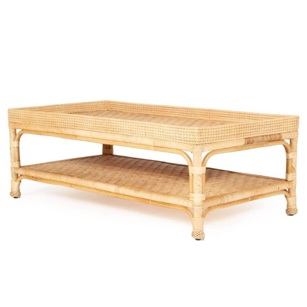 Coastal Style Natural Braided Rattan Coffee Table