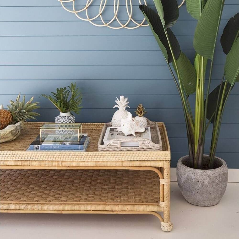 Coastal Style Natural Braided Rattan Coffee Table