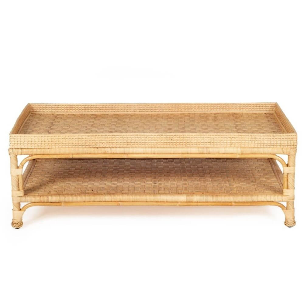 Coastal Style Natural Braided Rattan Coffee Table