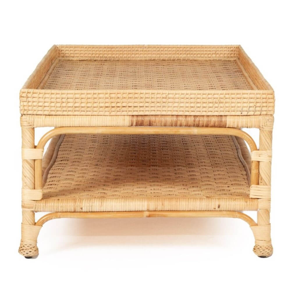 Coastal Style Natural Braided Rattan Coffee Table