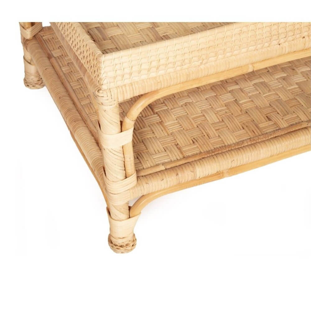 Coastal Style Natural Braided Rattan Coffee Table