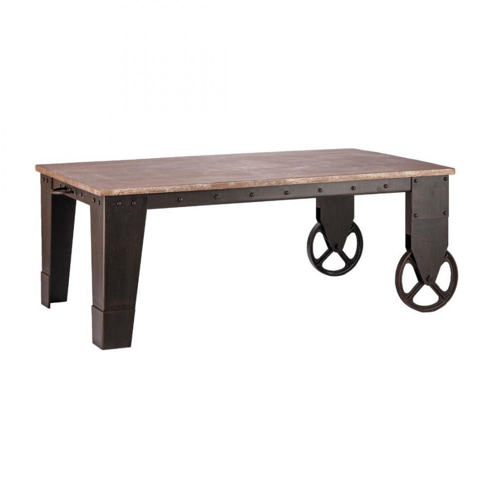 Coffee Table On Wheels with Industrial Charm