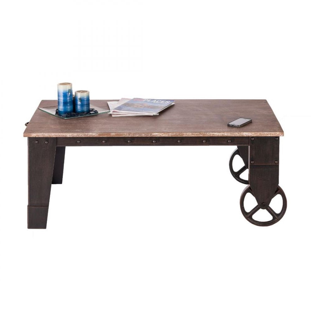 Coffee Table On Wheels with Industrial Charm