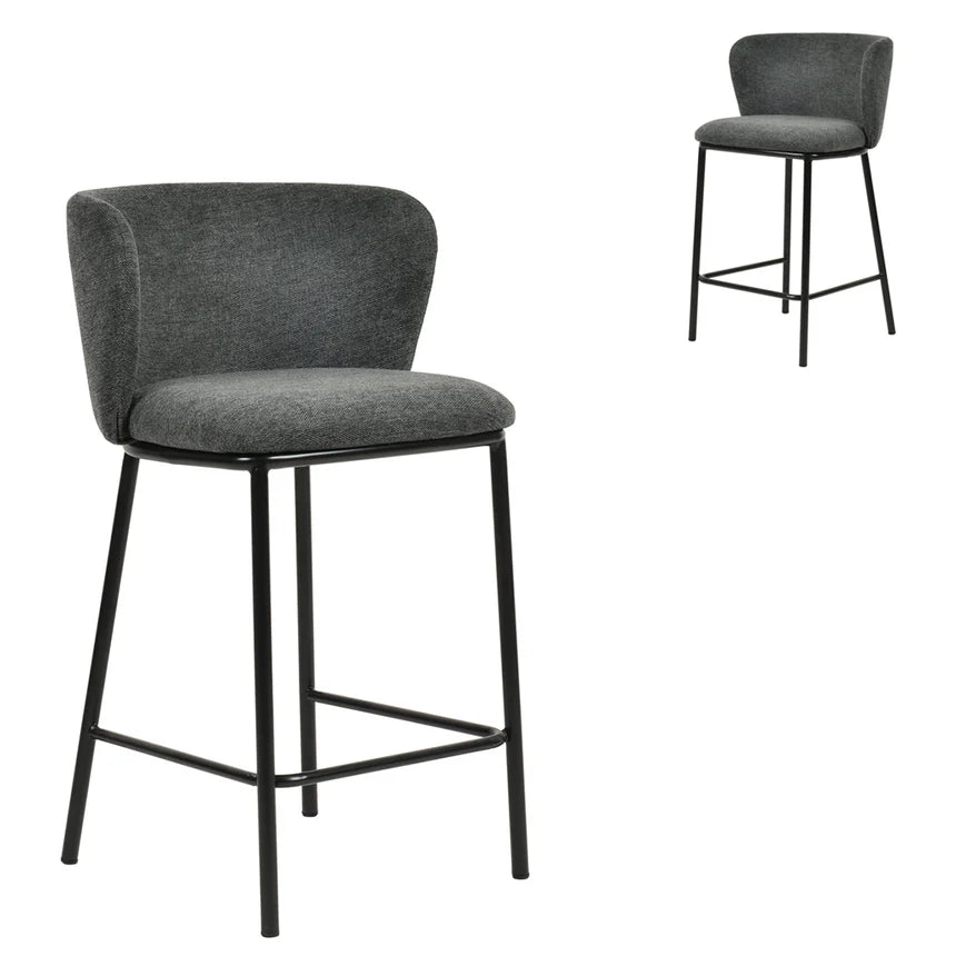 Comfortable Black Stand Bar Stool Set of 2 - Charcoal