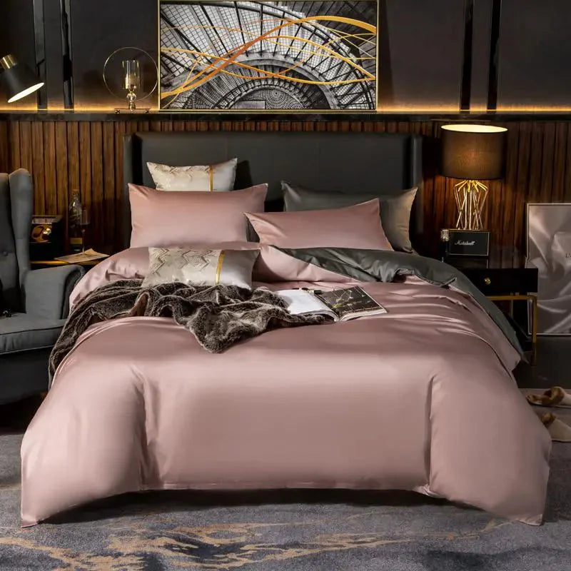 Comforter Full Pink/ Deep Grey Double Blanket Bedspread - 4Pcs Set