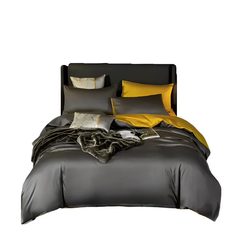 Comforter Deep Grey/Yellow Double Blanket Bedspread - 4Pcs Set