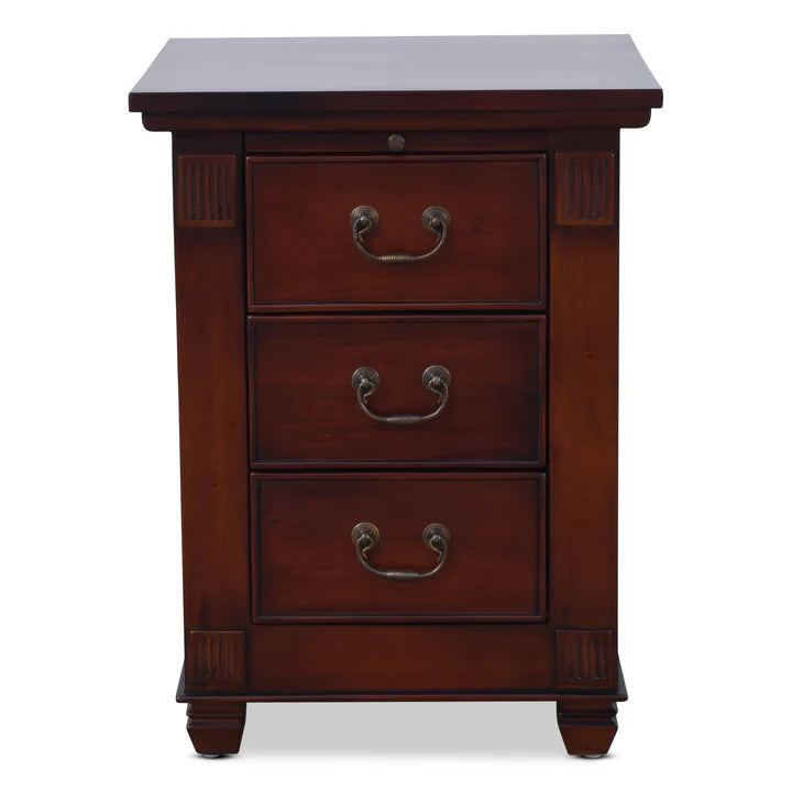 Compact 3-Drawer Wooden Bedside Table - Rose Mahogany