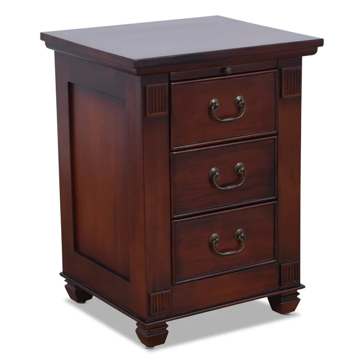 Compact 3-Drawer Wooden Bedside Table - Rose Mahogany