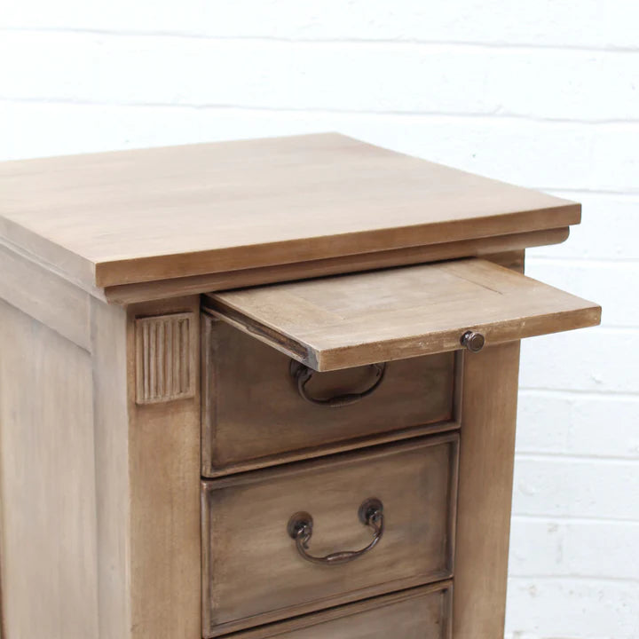 Compact 3-Drawer Wooden Bedside Table - Weathered Oak