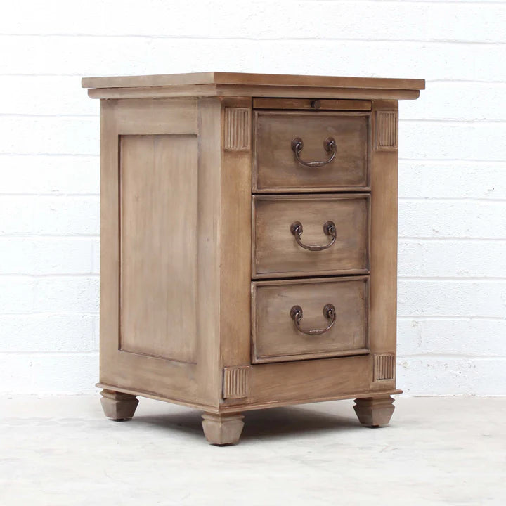 Compact 3-Drawer Wooden Bedside Table - Weathered Oak