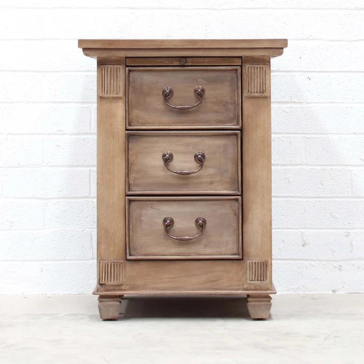 Compact 3-Drawer Wooden Bedside Table - Weathered Oak