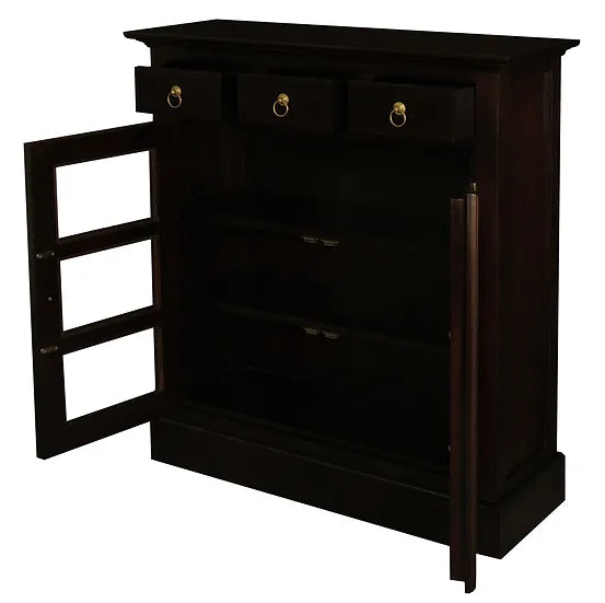 Contemporary 3 Drawer Small Display Cabinet - Dark Brown