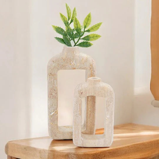 Contemporary Geometric Grace Rectangular Vase - Travertine