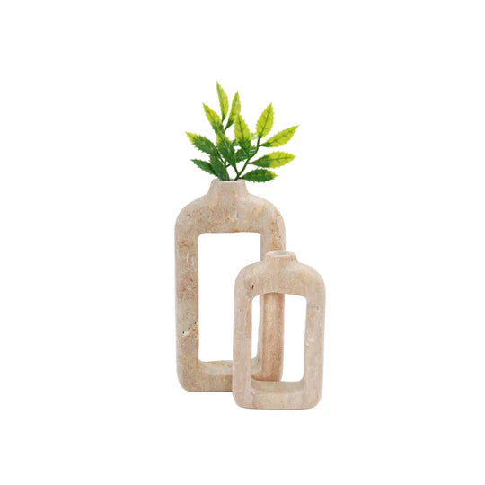 Contemporary Geometric Grace Rectangular Vase - Travertine