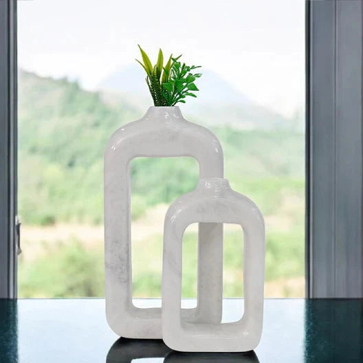 Contemporary Geometric Grace Rectangular Vase - White