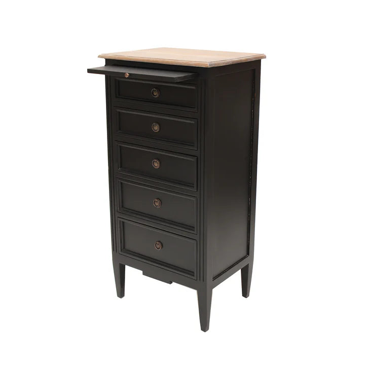 Contemporary Hamptons 5 Drawer Tallboy - Black