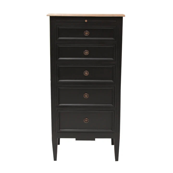 Contemporary Hamptons 5 Drawer Tallboy - Black