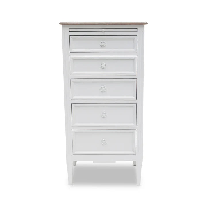 Contemporary Hamptons 5 Drawer Tallboy - White