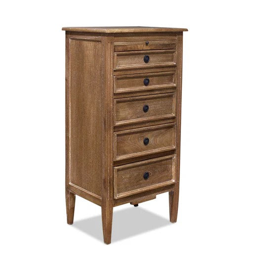 Contemporary Hamptons 5 Drawer Tallboy - Weathered Oak