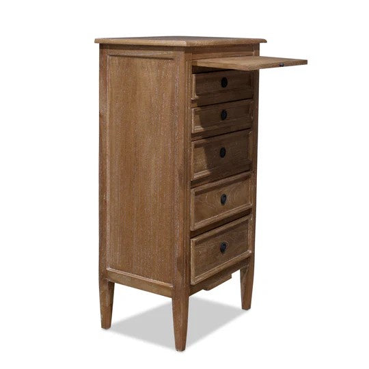 Contemporary Hamptons 5 Drawer Tallboy - Weathered Oak