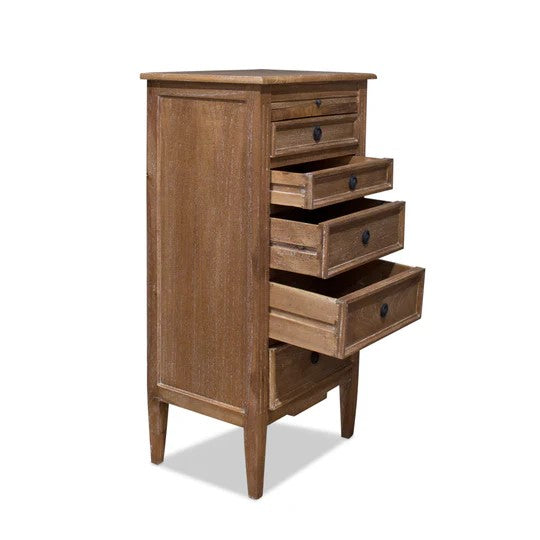 Contemporary Hamptons 5 Drawer Tallboy - Weathered Oak