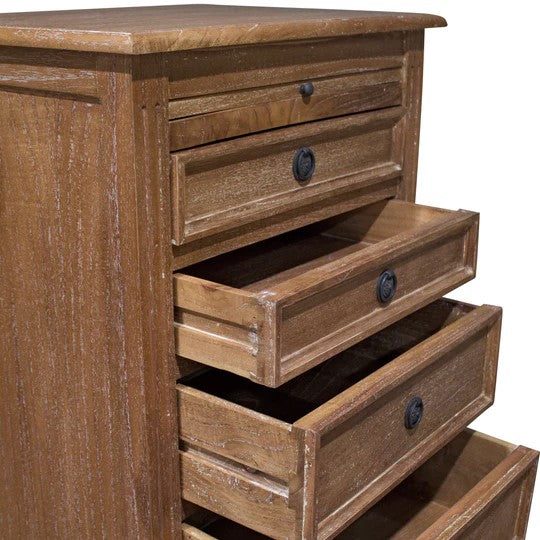 Contemporary Hamptons 5 Drawer Tallboy - Weathered Oak