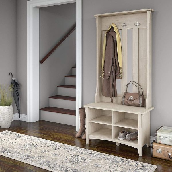 Contemporary Hutch Table Coat Rack in White