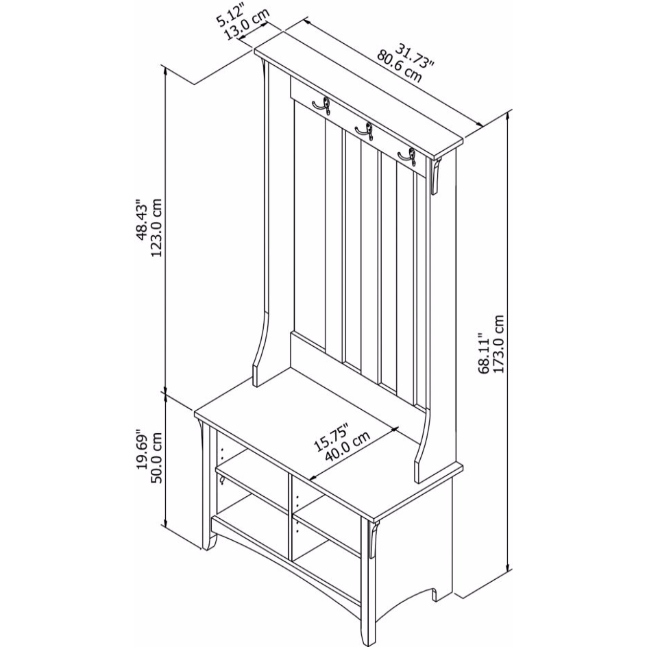 Contemporary Hutch Table Coat Rack in White