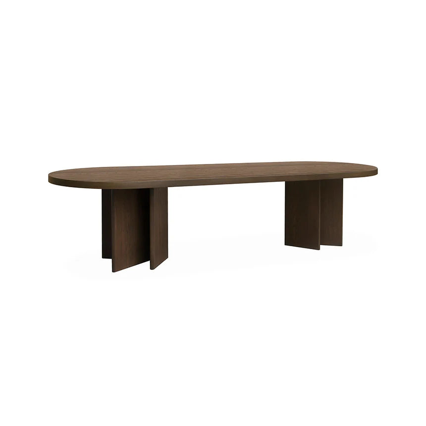 Contemporary Luxury Pill Shape Dining Table - Caramel Oak - 300cms