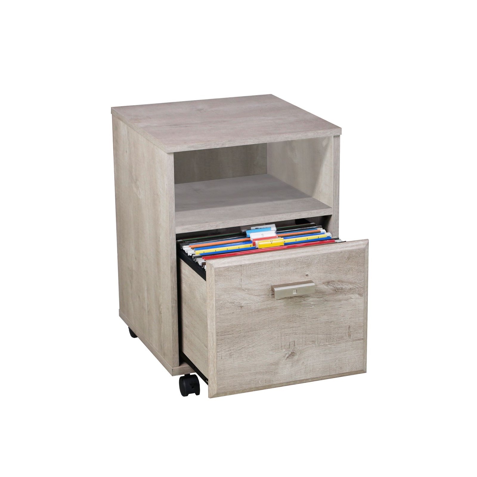 Single Filing Cabinet On Wheels Washed Grey