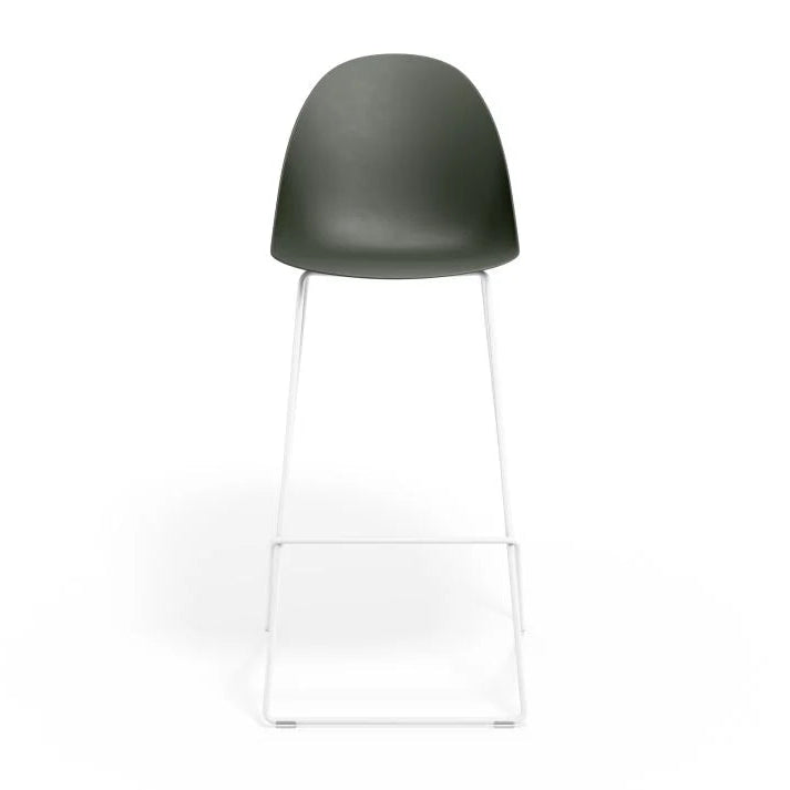 Contemporary Pebble Seat Stool with White Base - Olive Green - 65cms