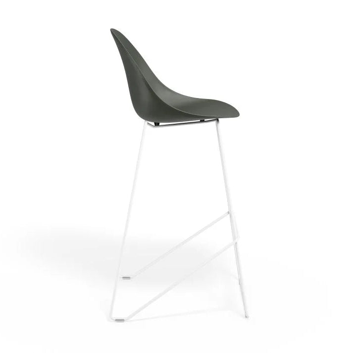 Contemporary Pebble Seat Stool with White Base - Olive Green - 65cms