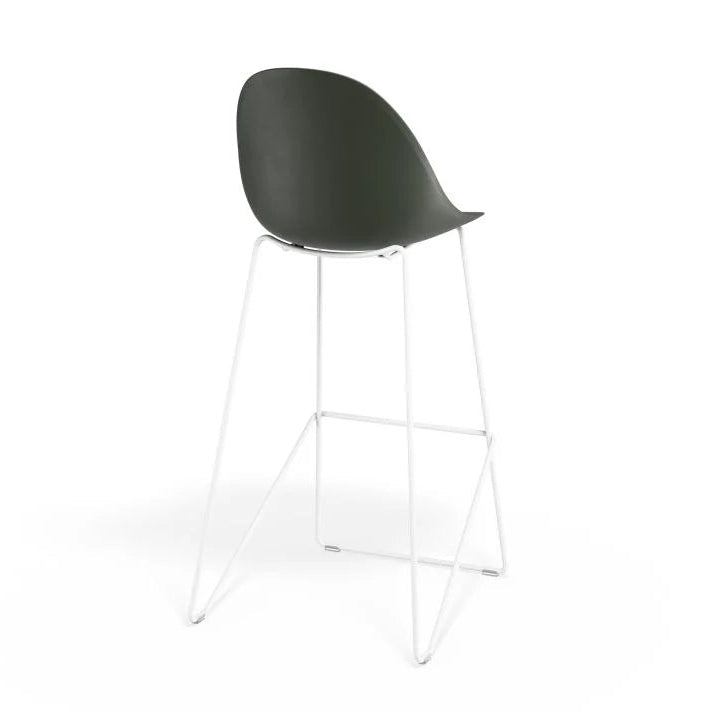 Contemporary Pebble Seat Stool with White Base - Olive Green - 65cms