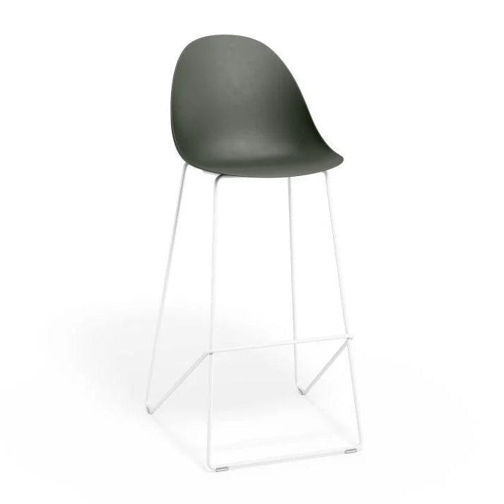 Contemporary Pebble Seat Stool with White Base - Olive Green - 75cms